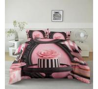 Générique Housse de Couette Douce Mode Desserts Cupcakes Parure de Lit 3 Pièces avec Fermeture Éclair, Microfibre Respirante, Anti-Acariens - Linge de Lit Moderne, Rose Clair, 140 x 200 cm