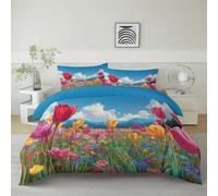 Générique Housse de Couette Douce Paysages Fleurs Tulipes Parure de Lit 3 Pièces avec Fermeture Éclair, Microfibre Respirante, Anti-Acariens - Linge de Lit Moderne, Bleu, 240 x 260 cm