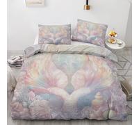 Générique Housse de Couette écailles De Poisson 180x200cm Parure de Lit Coquillage 3 Pièces, Ensemble Literie Récif De Corail Rêve Imprimé Réversible avec 2 Taies d'oreiller 65x65cm