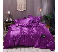 Générique Housse De Couette en Duvet, Parure De Lit en Soie, Tissu Satiné Résistant à La Décoloration, Drap De Lit Queen Size 220x240, Dentelle Luxueuse en Satin Pur (Purple Queen 4pcs 200x230)