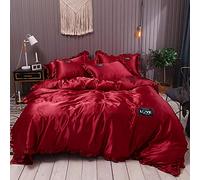 Générique Housse De Couette en Duvet, Parure De Lit en Soie, Tissu Satiné Résistant à La Décoloration, Drap De Lit Queen Size 220x240 (Burgundy Single 3 pcs 150x200)