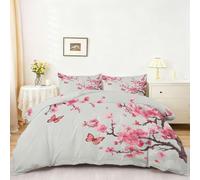Générique Housse de Couette Enfant 135 x 200 cm - Parure de Lit 2 Personne Microfibre Housse de Couette, Thème Style Chinois Fleurs de Cerisier Papillons Imprimé Literie Set 3 Pièces, Rose