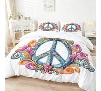 Générique Housse de Couette Enfant 140 x 200 cm - Parure de Lit 2 Personne Microfibre Housse de Couette, Thème Paix Amour Fleurs Imprimé Literie Set 3 Pièces avec Fermeture Éclair, Multicolore