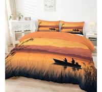 Générique Housse de Couette Enfant 140 x 200 cm - Parure de Lit 2 Personne Microfibre Housse de Couette, Thème Nature Lacs Bateaux Imprimé Literie Set 3 Pièces avec Fermeture Éclair, Couleur Orange