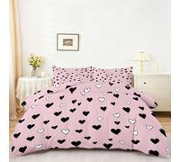 Générique Housse de Couette Enfant 140 x 200 cm - Parure de Lit 2 Personne Microfibre Housse de Couette, Thème Minimaliste en Forme de cœur Imprimé Literie Set 3 Pièces avec Fermeture Éclair, Rose