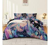 Générique Housse de Couette Enfant 140 x 200 cm - Parure de Lit 2 Personne Microfibre Housse de Couette, Thème Anime Filles Ciel étoilé Imprimé Literie Set 3 Pièces avec Fermeture Éclair, Violet