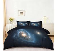 Générique Housse de Couette Enfant 200 x 200 cm - Parure de Lit 2 Personne Microfibre Housse de Couette, Thème Galaxie Ciel étoilé Vortex Imprimé Literie Set 3 Pièces avec Fermeture Éclair, Sombre