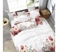 Générique Housse de Couette Enfant 200 x 200 cm - Parure de Lit 2 Personne Microfibre Housse de Couette, Thème Fleurs Modernes Tulipes Imprimé Literie Set 3 Pièces avec Fermeture Éclair, Blanc