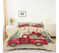 Générique Housse de Couette Enfant 220 x 240 cm - Parure de Lit 2 Personne Microfibre Housse de Couette, Thème Rétro Romantique Camion Imprimé Literie Set 3 Pièces avec Fermeture Éclair, Crème