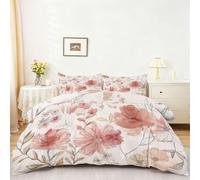 Générique Housse de Couette Enfant 220 x 240 cm - Parure de Lit 2 Personne Microfibre Housse de Couette, Thème Aquarelle Fantaisie Fleurs Imprimé Literie Set 3 Pièces avec Fermeture Éclair, Rose