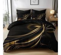 Générique Housse de Couette Enfant 220x240 cm Texture Abstraite Noire Et Dorée Parure De Lit Adulte en Polycoton 2 Personnes avec Fermeture Éclair, Housse Couette Imprimé avec 2 Taies d'oreiller