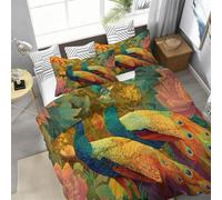 Générique Housse de Couette Enfant 240 x 260 cm - Parure de Lit 2 Personne Microfibre Housse de Couette, Thème Nature Paons Fleurs Imprimé Literie Set 3 Pièces avec Fermeture Éclair, Multicolore