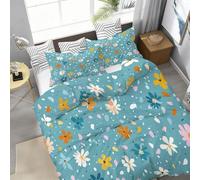 Générique Housse de Couette Enfant 240 x 260 cm - Parure de Lit 2 Personne Microfibre Housse de Couette, Thème Moderne Fleurs Nature Imprimé Literie Set 3 Pièces avec Fermeture Éclair, Bleu