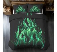 Générique Housse de Couette Feu Vert 1 Personne, Parure de Lit 140x200 Flamme Ardente Abstrait, Microfibre Douce, 1 Taies d'oreiller 65x65, Fermeture Éclair, Decoration Chambre BhT11