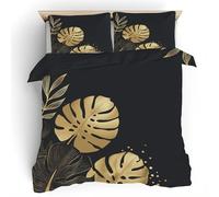 Générique Housse de Couette Feuilles de Monstera Enfants Parure de Lit Doré Luxe avec 1 Taie d’Oreiller 65x65, Ensemble en Microfibre Douce avec Fermeture Éclair, Idéal pour Ados,135x200 f8Y2