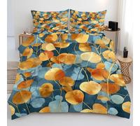 Générique Housse de Couette Feuilles, Parure de Lit 180 x 200 Scandinave Moderne, Microfibre Housse de Couette Adulte, 3 Pièces Ensemble avec 2 Taies d'oreiller pour 2 Personne T&-h247