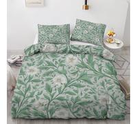 Générique Housse de Couette Fleur Blanc Parure de Lit 160x200 cm Feuilles Vertes Boheme Rétro, Ensemble Literie Microfibre Douce avec Fermeture éclair + 2 Taies d'oreiller 65x65 cm