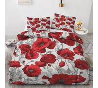 Générique Housse de Couette Fleur De Pavot Parure de Lit 3 Pièces Fleur Rouge Plante Floral Rétro, Ensemble Literie 200x200 cm Housse Couette avec 2 Taies d'oreiller 65x65 cm