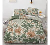 Générique Housse de Couette Fleur Parure de Lit 160x200 cm Floral Feuilles Plantes Rétro Rustique, Ensemble Literie Microfibre Douce avec Fermeture éclair + 2 Taies d'oreiller 65x65 cm