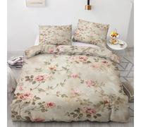 Générique Housse de Couette Fleur Rose 160x200 pour 2 Personnes - Parure de Lit Imprimée Vintage Country Style, 2 Taies d'oreiller 65x65, Linge de Lit Microfibre Douce avec Fermeture Éclair M&-1111