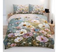 Générique Housse de Couette Fleurie Aquarelle 220x240, Parure de Lit Complète avec Drap Housse et 2 Taies d'oreiller 65x65, Microfibre Douce avec Fermeture Éclair - 4 Pièces U5cd137