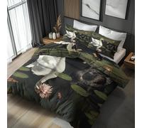 Générique Housse de Couette Floral - 220x240, 2 Taies d'oreiller 65x65 - Parure de Lit Cygne Lotus, 2 Personnes - Decoration Chambre, Cadeau - Microfibre, Zippée (H189)