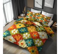Générique Housse de Couette Floral Années 70-220x240, 2 Taies d'oreiller 65x65 - Parure de Lit Hippie Bohème, 2 Personnes - Decoration Chambre, Cadeau - Microfibre, Zippée (Y10)