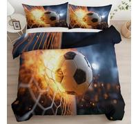 Générique Housse de Couette Football Moderne Filet Stade Microfibre brossée Polyester, Parure de Lit 240 x 260 cm Hypoallergénique Résistante et Infroissable, Douce légère Facile d'entretien Noir