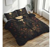 Générique Housse de Couette Forêt Gothique, Parure de Lit 140x200 cm Bougies Halloween Pleine Lune, Doux Microfibre, Fermeture Éclair Comprend Une Taies d'oreiller 65x65 cm PZ&S-31