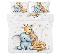 Générique Housse de Couette Girafe Éléphant Mignon - Parure de lit Étoiles Animaux Mignon 90x190 - Literie en Microfibre avec 1 Taies d'oreiller 65x65 - Réversible 2 Pièces - Fermeture Éclair Y37