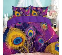 Générique Housse de Couette Glamour, Parure de Lit Violet avec Fermeture Éclair, Ensemble de Literie Glamour Animaux Paon Vintage Imprimé Décoratif 200 x 200 cm pour Femmes Adultes Hipsters