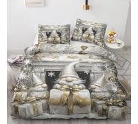 Générique Housse de Couette GNOME De Noël 160x200 pour 2 Personnes - Parure de Lit Imprimée Vacances De Noël, 2 Taies d'oreiller 65x65, Linge de Lit Microfibre Douce avec Fermeture Éclair M&-5972