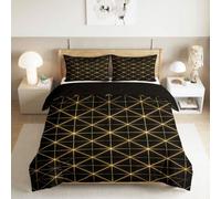 Générique Housse de Couette Grille Triangulaire Noir Et Or 260 x 240 cm | Parure de lit Luxe Léger Abstrait Géométrie 3 pièces Douce Respirable Housse de Couette avec 2 Taies d'oreiller 65 x 65 cm
