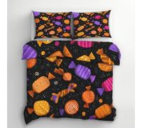 Générique Housse de Couette Halloween - 220x240, 2 Taies d'oreiller 65x65 - Parure de Lit Bonbon, 2 Personnes - Decoration Chambre, Cadeau - Microfibre, Zippée (JU165)