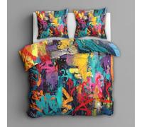 Générique Housse de Couette Hippie Graffiti 240 x 260, Parure de Lit Motif Hip Hop Coloré Street Culture 2 Personnes - Decoration - 2 Taies d'oreiller 65x65, Fermeture Éclair, Microfibre - PKA12803