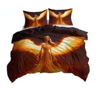 Générique Housse de Couette imprimée Surréalisme Ange Rêveur Abstrait, Or Parure de Lit Adolescents Garçons Filles - Set Housse de Couette 1 Personne 140 x 200 cm + 2 Taies d'oreiller 65 x 65 cm