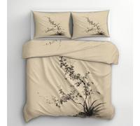 Générique Housse De Couette Japonais 140x200 1 Personne, Deco, Cadeau | Simple Oriental Taupe, Parure De Lit, Adulte Enfant, Fermeture éclair, Taie D'oreiller, Chambre Decoration Japonais