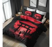 Générique Housse de Couette Japonais 220x240, Parure de Lit Motif Japon Animé Samouraï 2 Personnes - Decoration - 2 Taies d'oreiller 65x65, Fermeture Éclair, Microfibre - PKA4002