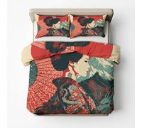 Générique Housse de Couette Japonaise Geisha - 240 x 260-2 Taies d'oreiller 65x65 - Parure de Lit 2 Personnes Imprimé Japonais Fille - Decoration Chambre - Zippée - Microfibre J&L81