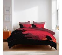 Générique Housse de Couette Lit 2 Personne 220 x 240 cm Noir et Rouge Silhouette Ancien Guerrier Parure de lit Housse Couette en Microfibre Douce Imprimé 3D avec 2 Taies d'oreiller 65x65 cm