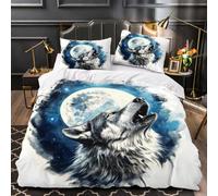 Générique Housse de Couette Loup 200x200 Parure de Lit 3D Imprimé Animaux Lune 3 Pièces Douce Microfibre Literie avec Fermeture Éclair,2 Taies d'oreiller 50x75 pour Adolescents 1f97