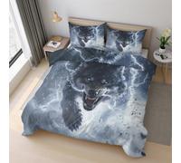 Générique Housse de Couette Loup Éclair, Parure de Lit 220x240 cm Fantasy Flash Loups, Doux Microfibre, Fermeture Éclair Comprend Deux Taies d'oreiller 65x65 cm S-2
