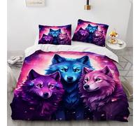 Générique Housse De Couette Loup Galaxie 140X200 avec 65X65 Taie d'oreiller,Parure De Lit 1 Personne Enfant Motif Animaux Planète,Housse Couette Fermeture Éclair Microfibre pour Garçon Fille,A10