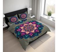 Générique Housse de Couette Mandala Parure de Lit 140x200 Adult, Ensemble de Literie en Microfibre Douce Style Ethnique Bohème Floral avec 1 Taie d'oreiller 65x65 HS11d