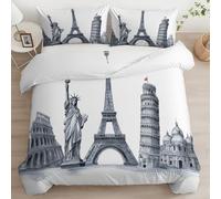 Générique Housse de Couette Minimaliste Tour Eiffel Silhouette Féminine 140x200 cm Double Face Enfant Garçon Fille Douce Confortable, Parure de Lit 1 Personne et 2 Taies d'oreiller Fermeture Éclair