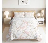 Générique Housse de Couette Moderne Marbre Rose Et Or 140 x 200 cm | Parure de lit Abstrait Géométrie Triangle 3 pièces Douce Respirable Housse de Couette avec 2 Taies d'oreiller 65 x 65 cm