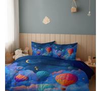 Générique Housse de Couette Montgolfière Ciel Nuages140 x 200 cm Imprimé Parure de Lit, avec 2 Taie d'oreiller 65 x 65 cm, Bleu Foncé 3 Pièces Parure De Lit Personnes en Microfibre