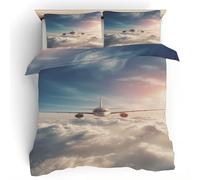 Générique Housse de Couette Motif Avion avec 2 Taies d’Oreiller, Nuage Aviation Parure de Lit en Microfibre Respirante avec Fermeture Éclair, Ensemble 3 Pièces 240x220, Toutes Saisons f8Y2