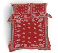 Générique Housse de Couette Motif Bandana Rouge avec 2 Taies d’Oreiller, Fleur Boho Parure de Lit en Microfibre Respirante avec Fermeture Éclair, Ensemble 3 Pièces 240x220, Toutes Saisons f8Y2
