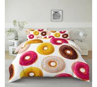 Générique Housse De Couette Motif De Donut De Dessin Animé 140 x 200 cm Parure De Lit Personne, Blanc Housse De Couette en Microfibre Et Taies d'oreiller - Ensemble De Literie pour Adulte Enfant